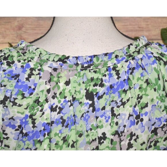 Maria Gabrielle Ladies Green Floral Blouse Top Size L Pleated Lightweight - Picture 8 of 12